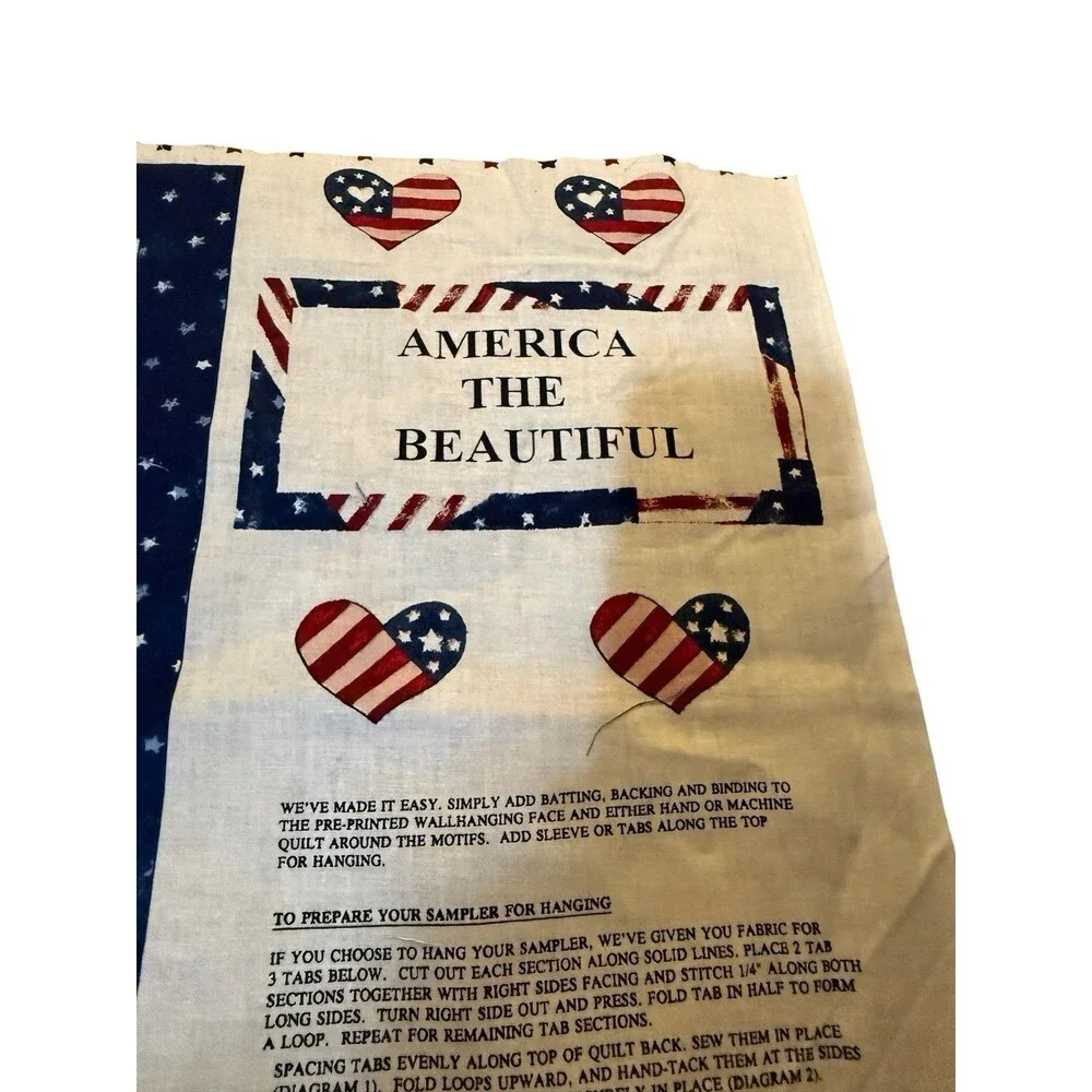America The Beautiful Patriotic Quilt Wall Hanging Fabric Panel 46x36 Uncut